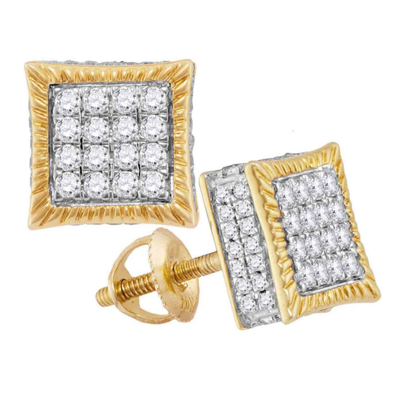 18k Solid White Gold Mens Square Princess Cut Diamond Earrings, Omega Backs  | eBay
