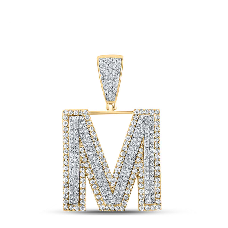 10kt Two-tone Gold Mens Round Diamond Initial M Letter Charm Pendant 1 ...