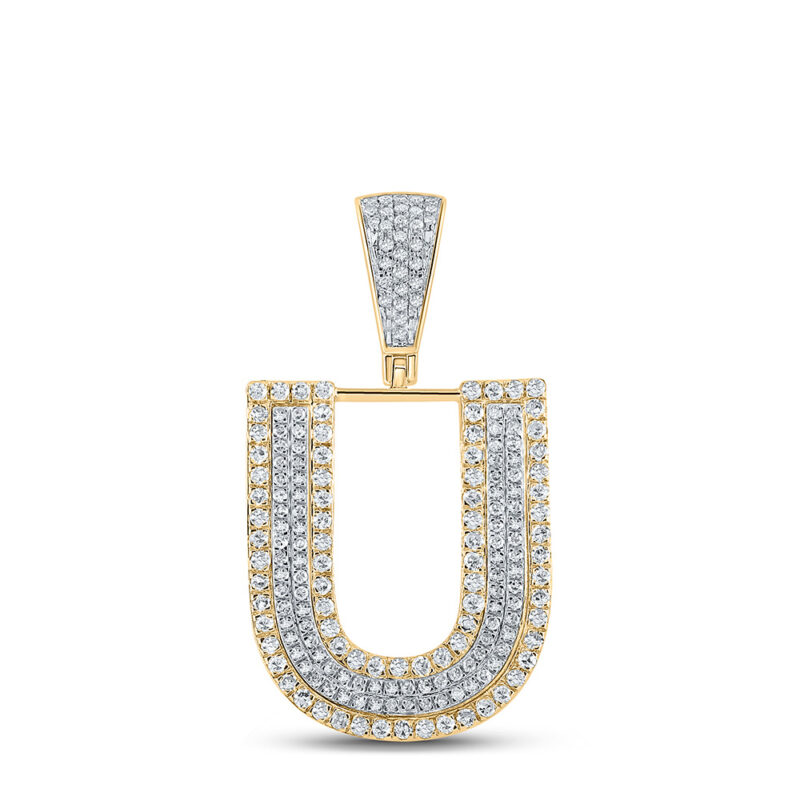 10kt Two-tone Gold Mens Round Diamond Initial U Letter Charm Pendant 3/ ...