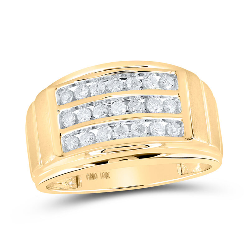 10kt Yellow Gold Mens Round Diamond Triple Row Band Ring 1/2 Cttw - The ...