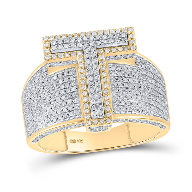 10kt Two-Tone Gold Mens Round Diamond V Initial Letter Ring 1 Cttw, 9